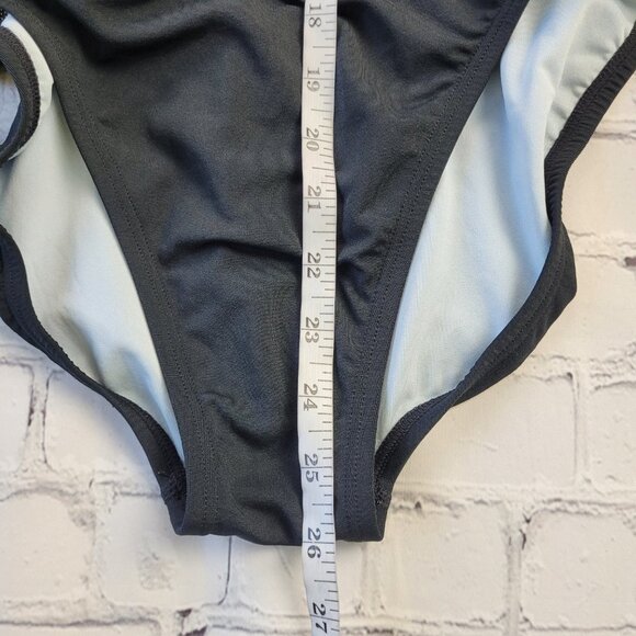 Nike Swim Woman’s Poly Team Splice Cut-Out Tank Swimsuit black green size 10 - Picture 4 of 13